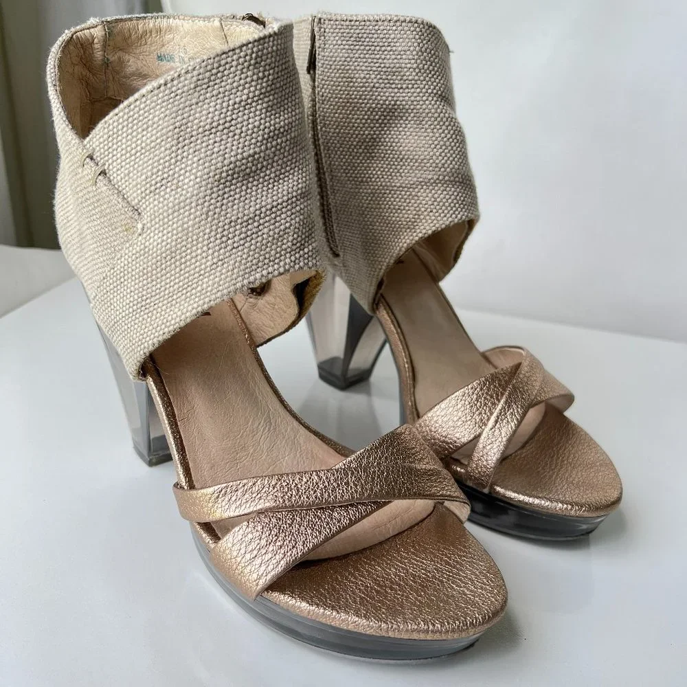 FARYL ROBIN Drea Metallic Clear Heel Platform Ankle Booties - Picture 2 of 12